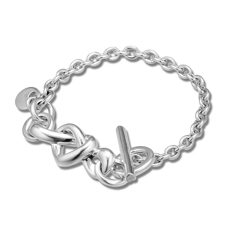 

Knotted Heart Charm Bracelets for Women & Men Fine Chain Bracelets Original 925 Sterling Silver Bracelets Jewelry 2019 Hot Sell