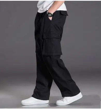 Большие мужские брюки осень зима толстые размера плюс брюки комбинезоны брюки карго мужские хлопковые повседневные Прямые брюки с эластичной резинкой на талии большие размеры - Цвет: 8011 black