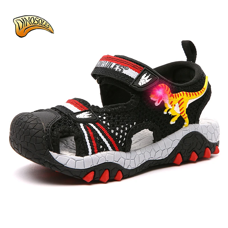 Baby Boys Sandals Light Up Mesh Kids Shoes Summer 2019 LED Children's Beach Shoes Casual Toddler Sandals 3D Dinosaur