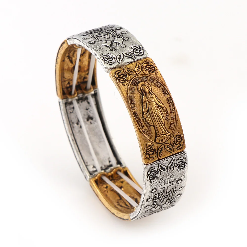 

Elasticated Gold and Silver Alloy Small Square Catholic Saints Bracelet & Bangle