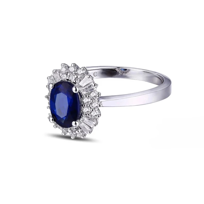 CaiMao 18KT/750 White Gold 1.14 ct Natural Sapphire y & 0.38 ct Full Cut Diamond Engagement Gemstone Ring Jewelry