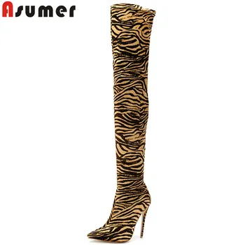 

ASUMER 2020 fashion autumn winter boots pointed toe over the knee boots flock thin high heels boots classic thigh high boots