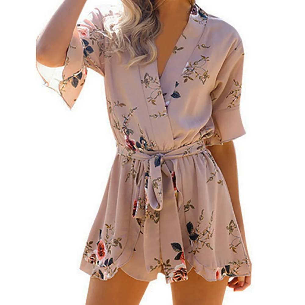 

Summer Women Lady Clubwear V-neck print bodysuit Female Sweet Princess Loose Bodysuits Bodysuit for Casual Women Streetwear