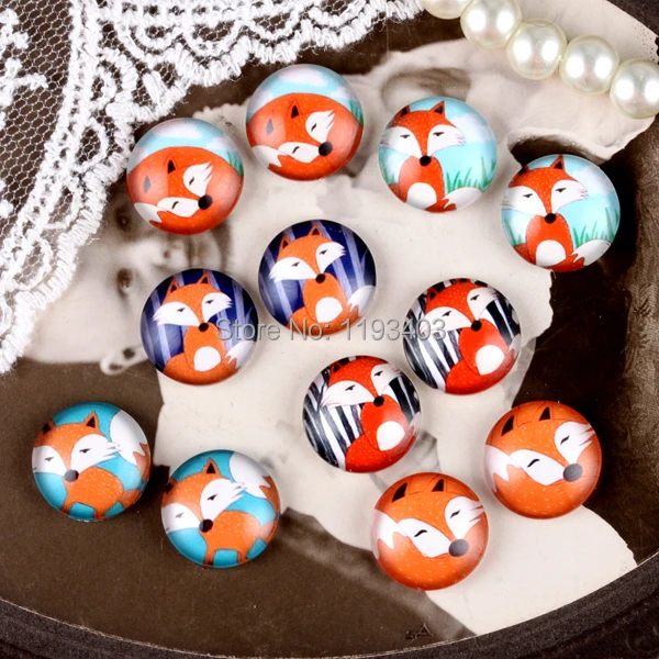 

24 pcs MIX 12mm 20mm 25mm 30mm Handmade Round Glass Cabochon beads-Image Glass Cabochon-Fox-(HPGC-MIXSS-128)