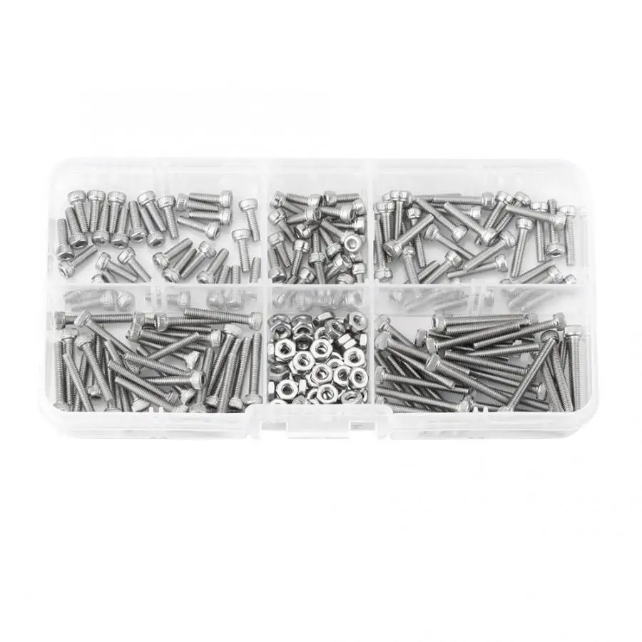 

210pcs/Set M2.5 bolts and nuts Stainless Steel SS304 Hex Socket Cap Head Screws and Nuts Assrotment Set