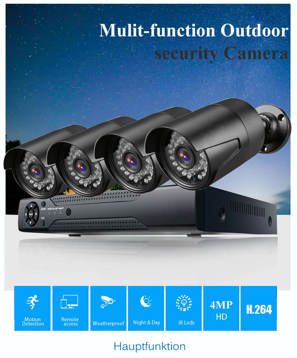 4CH 4MP AHD DVR комплект камер видеонаблюдения 4 шт. 4.0mp камера безопасности IP66 наружная система видеонаблюдения приложение для просмотра 2560x1440