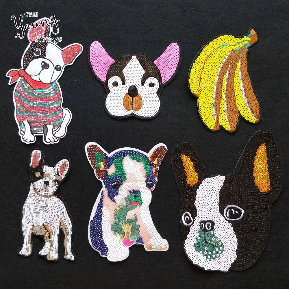 

New large size Sequins glittering dog banana Hot melt adhesive Patches For Clothes Stickers badge DIY Apparel Accessory
