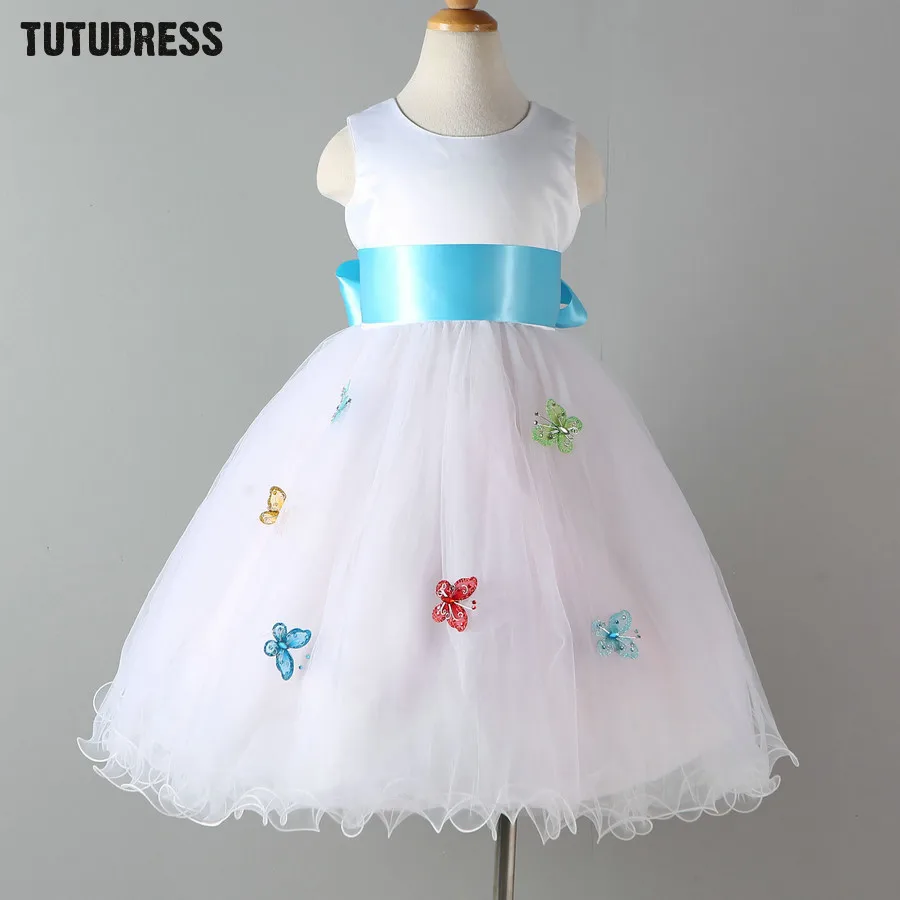 

White Flower Girls Dress For Party Wedding Costumes Summer Children Clothing Girls Sleeveless Princess Dress Kids Elegant Dress