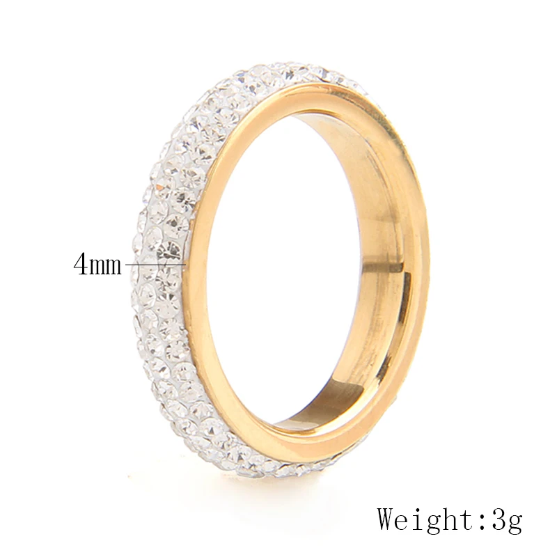 Three row clear crystal Gold Color Stainless steel Wedding Rings For women with Full Size wedding rings,womens ring,jewelry rings,ring jewelry