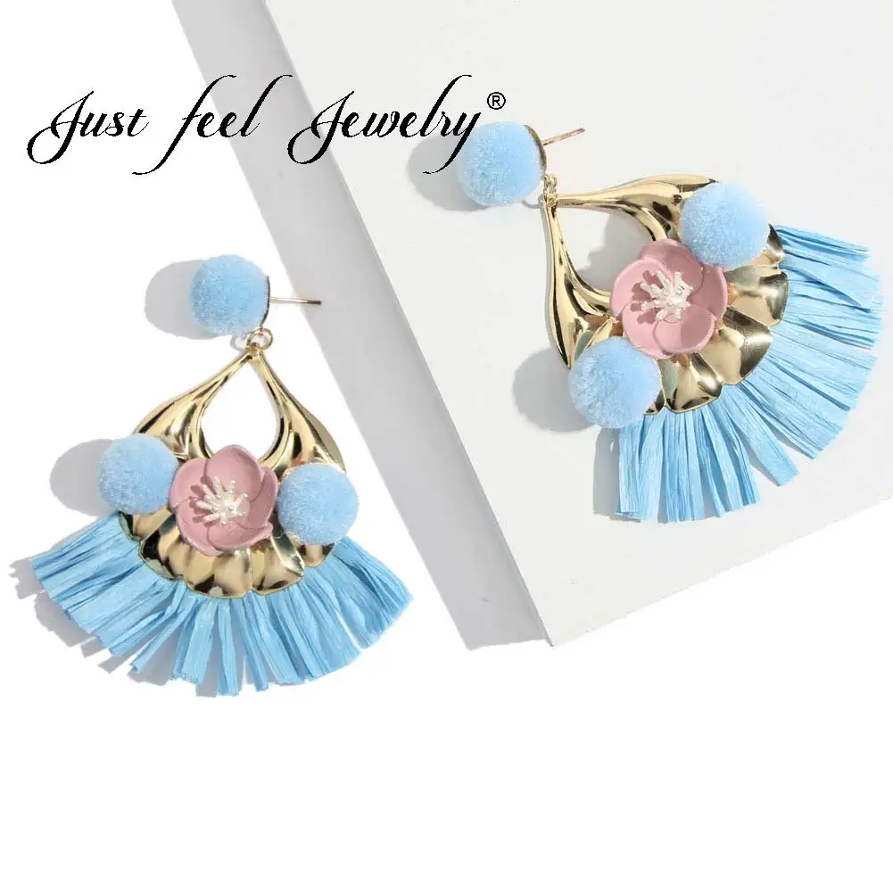 Buy JUST FEEL Raffia Tassel Dangle Earrings For Women