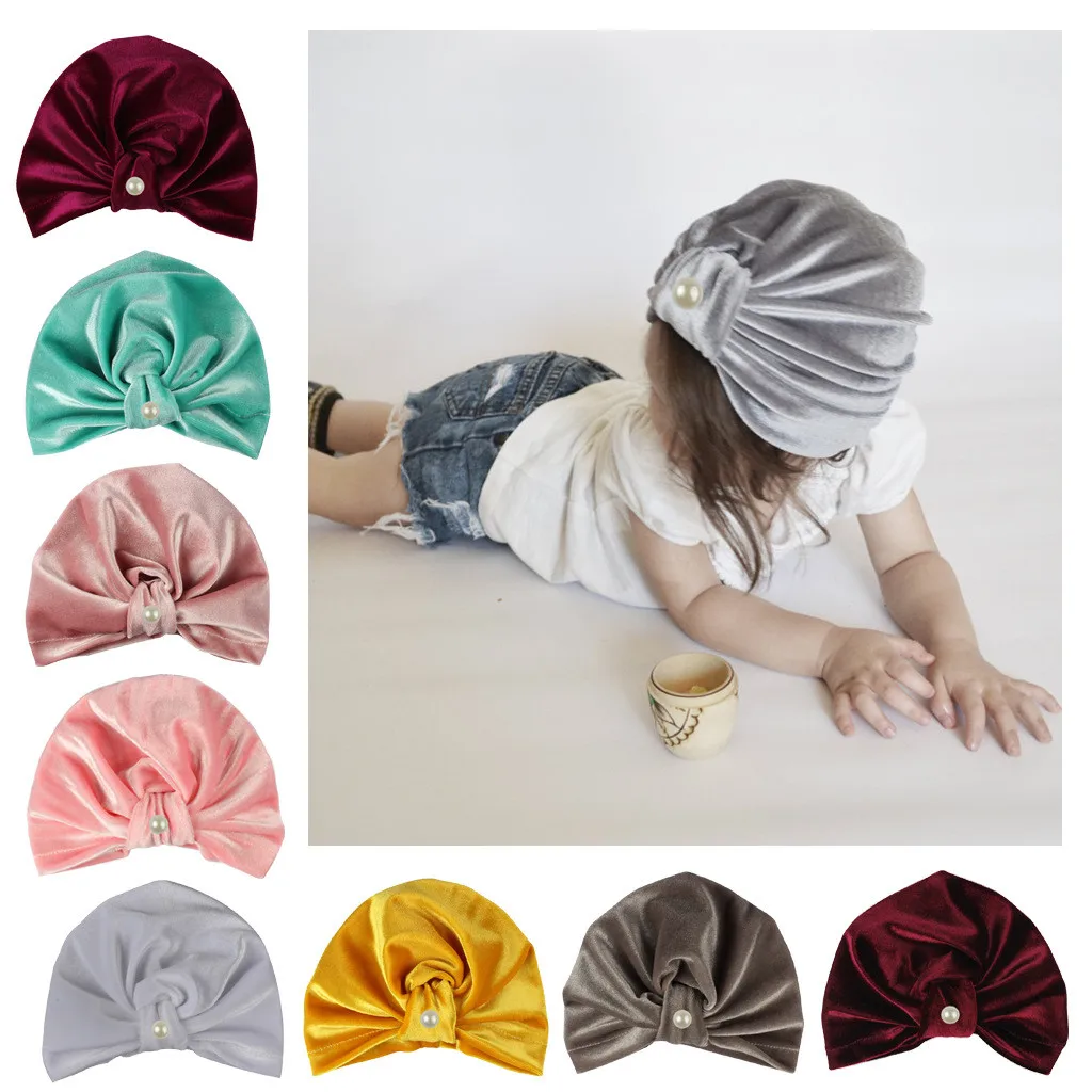 Gold Velvet Knot Children Indian Hat Bandanas Baby Girls Kids Turban