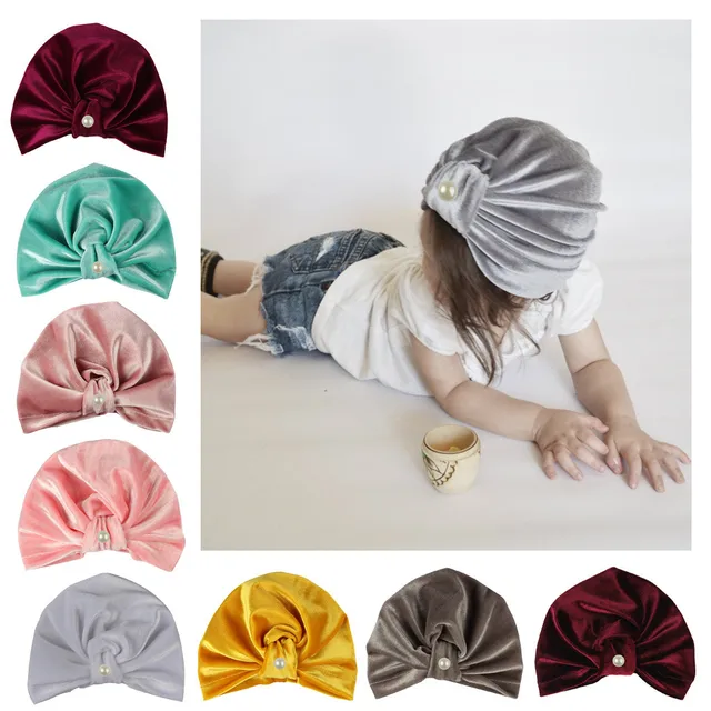 Gold Velvet Knot Children Indian Hat Bandanas Baby Girls Kids Turban