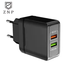 ZNP, универсальное зарядное устройство с двумя usb-портами, 5 В, 3,0 А, быстрая зарядка, настенное зарядное устройство, адаптер, штепсельная вилка европейского стандарта, быстрое зарядное устройство для мобильного телефона samsung, huawei