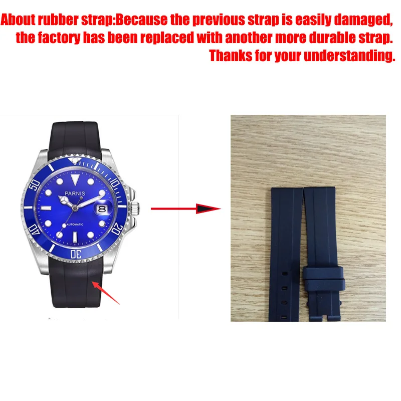Parnis 40 мм механические часы для мужчин 10 бар с черным резиновым ремешком ободок керамические спортивные часы мужские автоматические Miyota 8215 PA2015