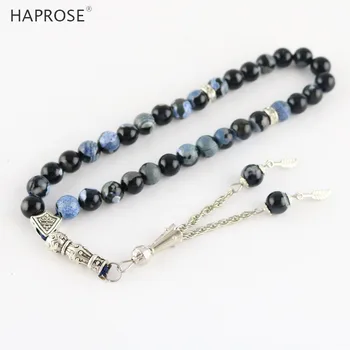 

100% Natural Agate 33 Beads Muslim Bracelet 6-10mm Tasbih Ala Rosaries Blue Stripe Agate Bracelet tasbin Free Shipping