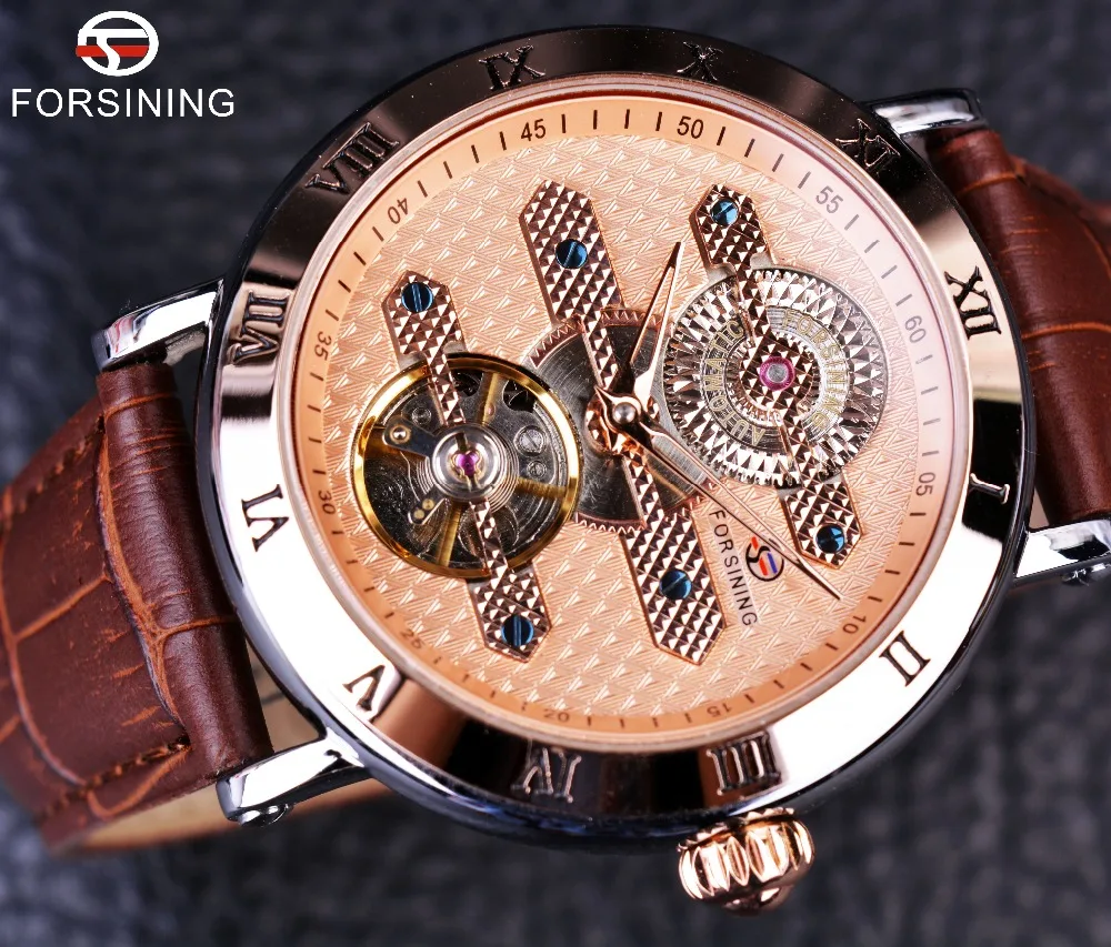 Forsining 2016 Tourbillion неясные дизайнерские розовые золотые элегантные ретро