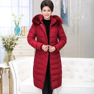 Распродажа, меховая куртка на молнии с карманами для женщин среднего возраста, куртка с длинными рукавами, толстое пальто, увеличивающее рост, хлопковая ветровка с капюшоном - Цвет: Красный