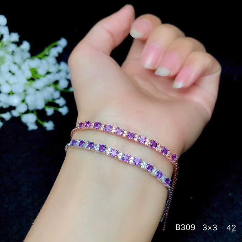 Натуральный аметистовый браслет натуральный браслет из пурпурных кристаллов 925 серебряный браслет модные нежные круглые женские ювелирные изделия