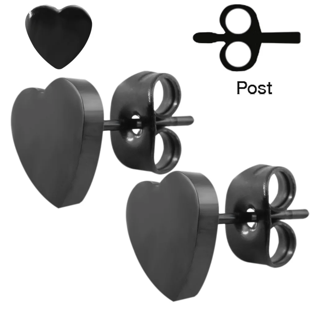 1 Pair Atractivo Black Stud Earrings For Women/Men Heart Shape Ear Piercing Studs High Quality