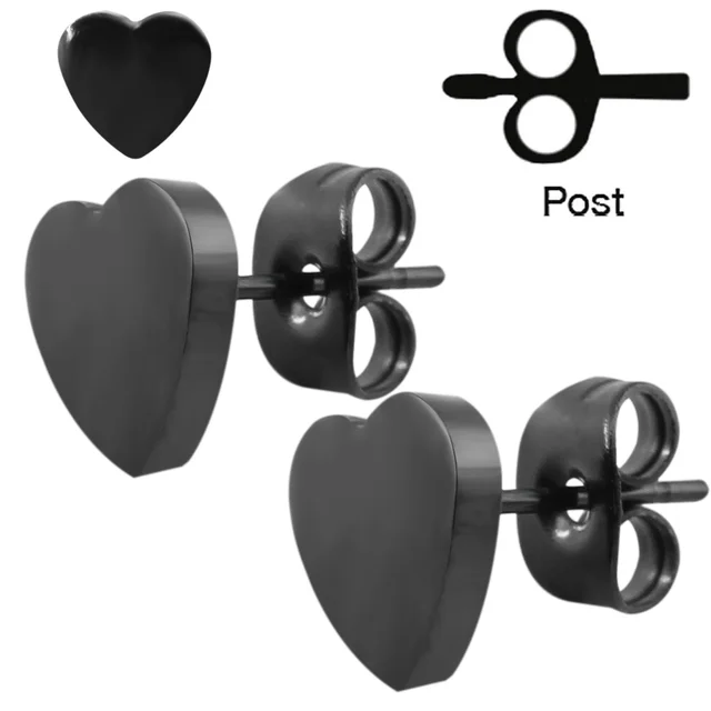 1 Pair Atractivo Black Stud Earrings For Women Men Heart Shape Ear 1 Pair Atractivo Black Stud Earrings For Women Men Heart Shape Ear Piercing Studs High