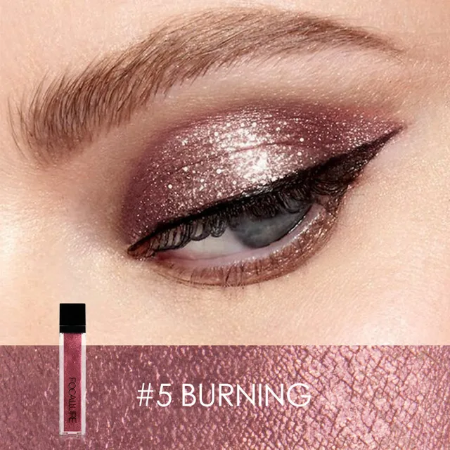 FOCALLURE 14 Colors Liquid Pigment Eyeshadow Ocean Light Waterproof Glitter Shimmer Highlighter Brighten Makeup Liquid Eyeshadow 5 BURNING