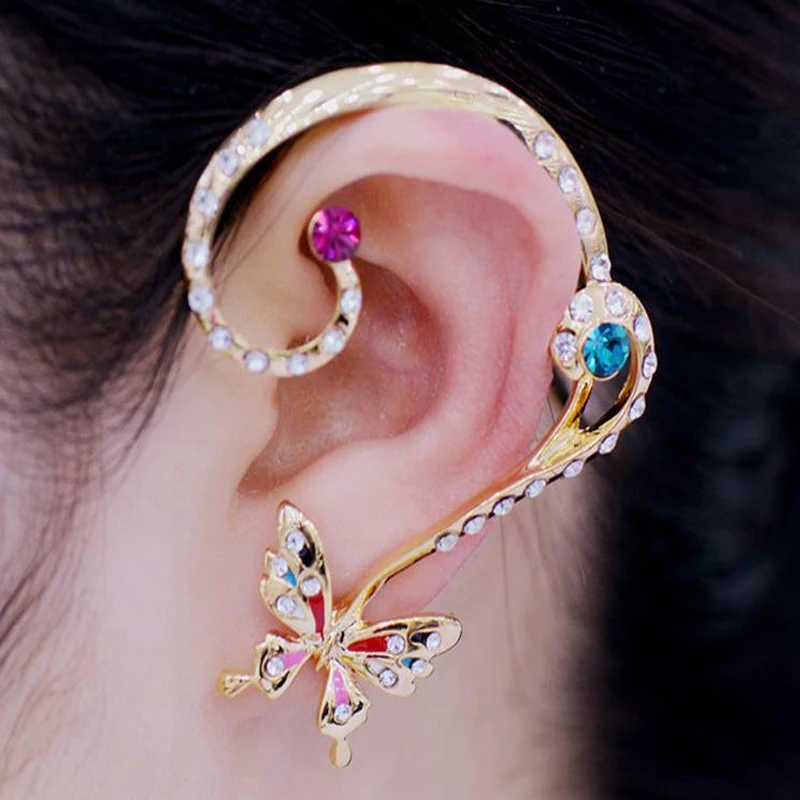 

Crystal Butterfly Clip On Earrings New Multiple Color Classic Fashion Jewelry For Girls Korean New Brand Ear Cuff Jewelry