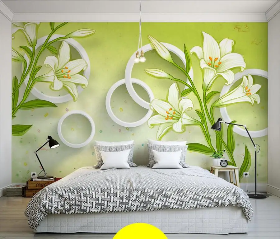 

Custom large murals,3D stereo circle background lily flowers modern wallpaper,living room sofa tv wall bedroom papel de parede