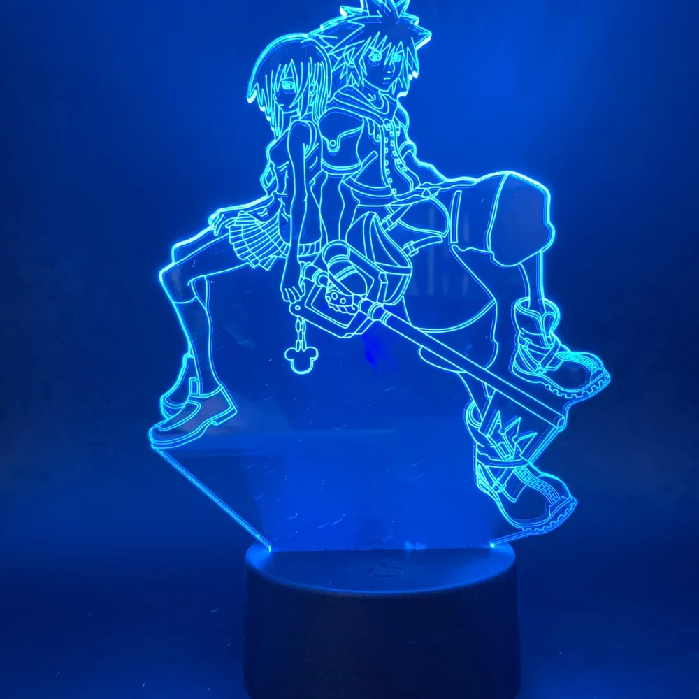 Игра Kingdom Hearts Sora Kairi рисунок светодиодный 3d-ночник для спальни декоративное ночное освещение дети ребенок крутая Подарочная настольная лампа 3d