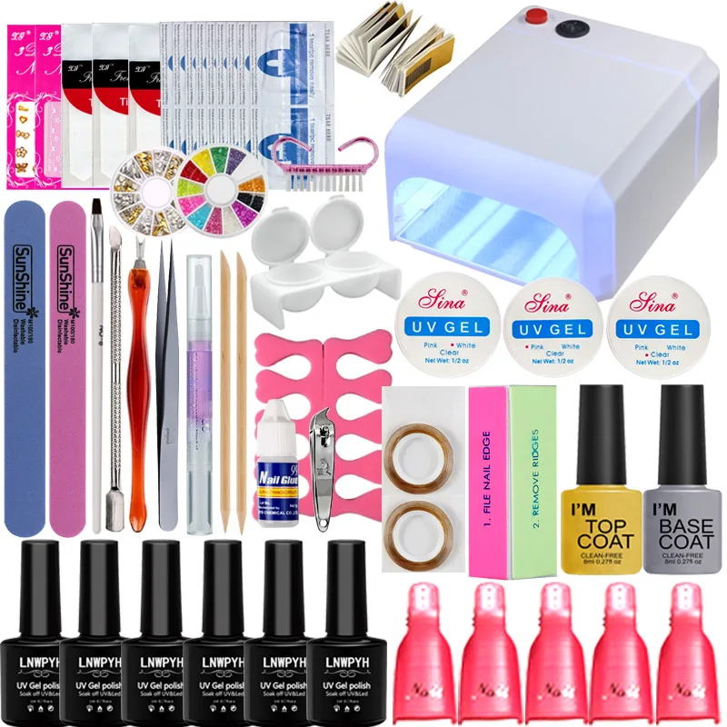 Extension Gel Nail Art Kit 36W Nail Dryer Lamp UV Gel Sticky Layer Adhesive Remover Nail Polish