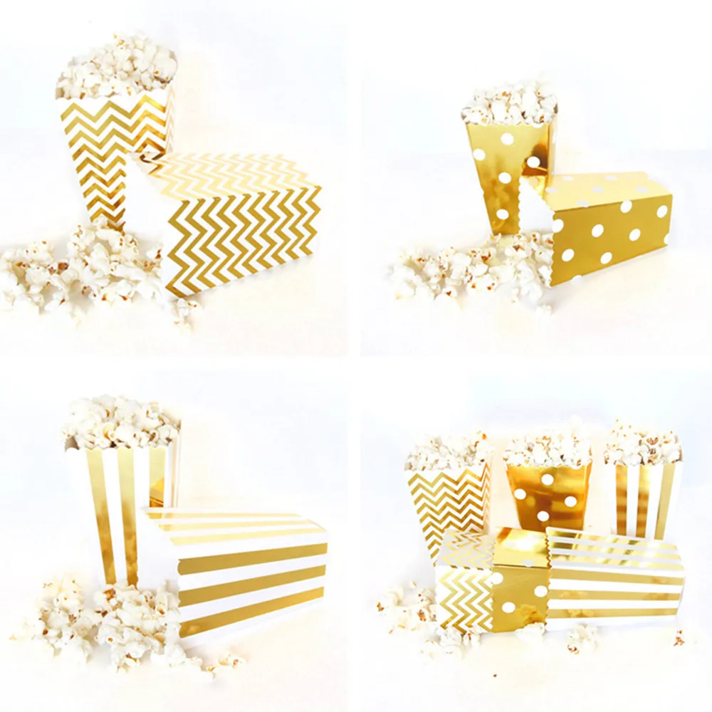 6 шт./упак. цвета: золотистый, серебристый бумага Конфета попкорн коробки, свадьба, день рождения вечерние одноразовая посуда закусок контейнеры для фильм поставки