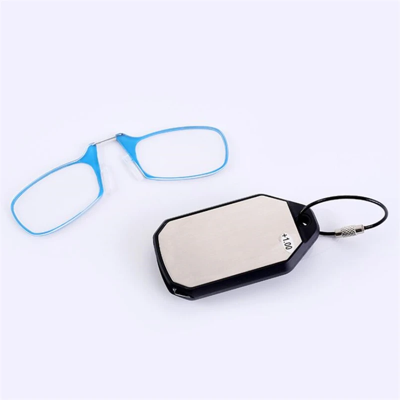 No Leg Clip Nose Reading Glasses Portable Reading Glasses For Both Men And Women Mini Key Chain Presbyopia Glasses - Цвет оправы: Синий