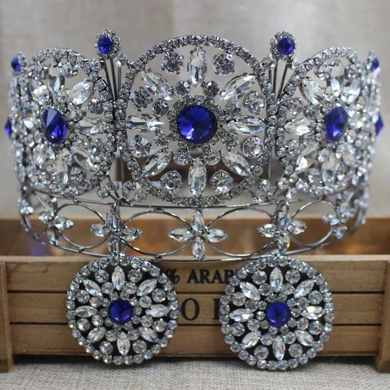 

ZerongE jewelry 3.5inch gun-metal full round crown pageant miss world rhinestone prom hair jewelry crown with earring matching