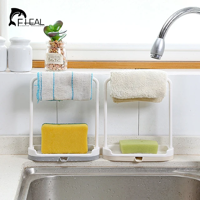FHEAL Kitchen Storage Rack Towel Sponge Drain Racks Rag Dishcloth
