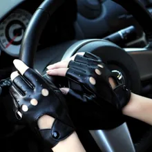 Модные женские перчатки из искусственной кожи с полупальцами для вождения и шоу, женские перчатки без пальцев в стиле панк, джаз, черный цвет