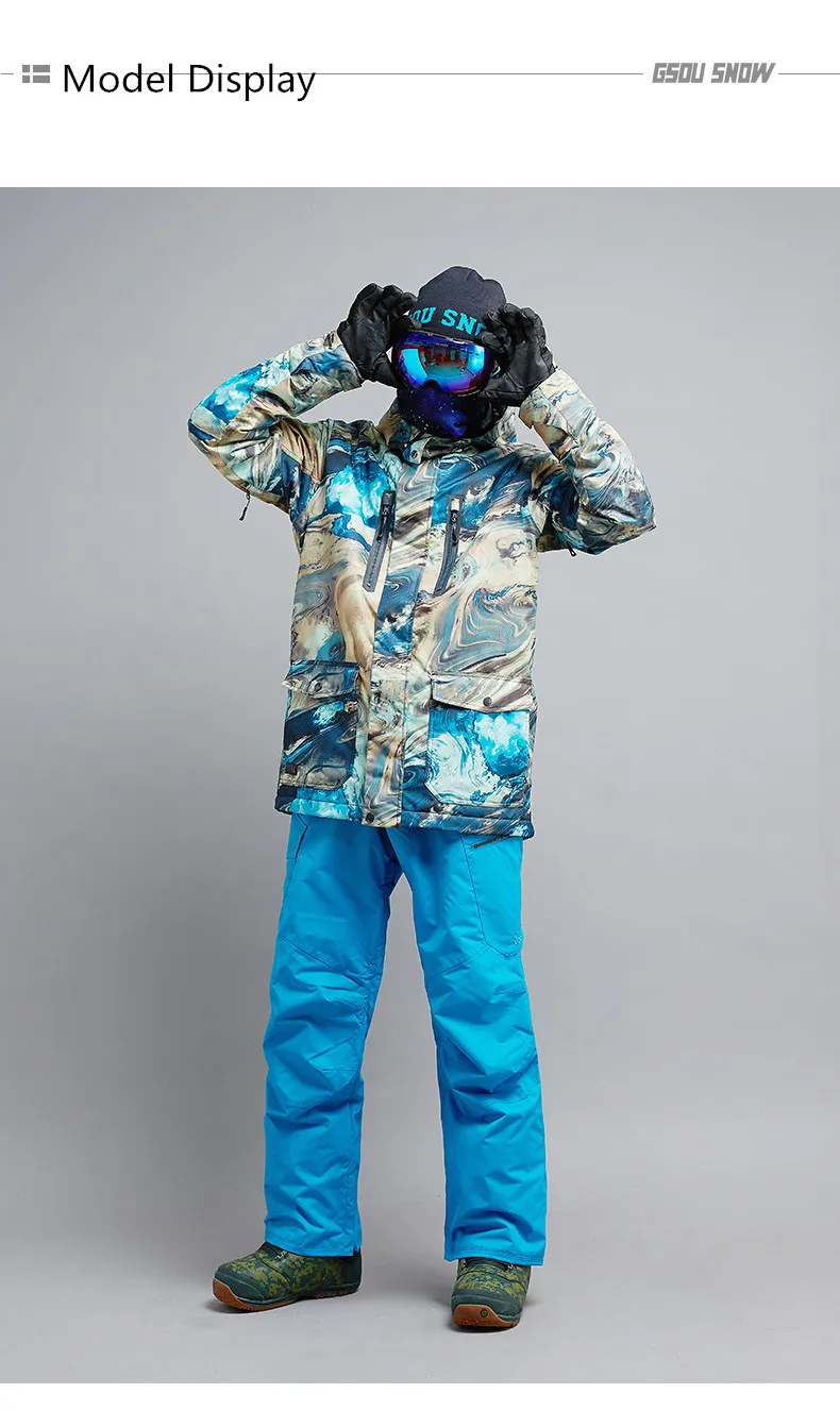 GSOU зимняя мужская лыжная куртка брюки сноуборд костюм ветрозащитный водонепроницаемый супер теплый мужской спорт на открытом воздухе зимняя одежда комплект брюк
