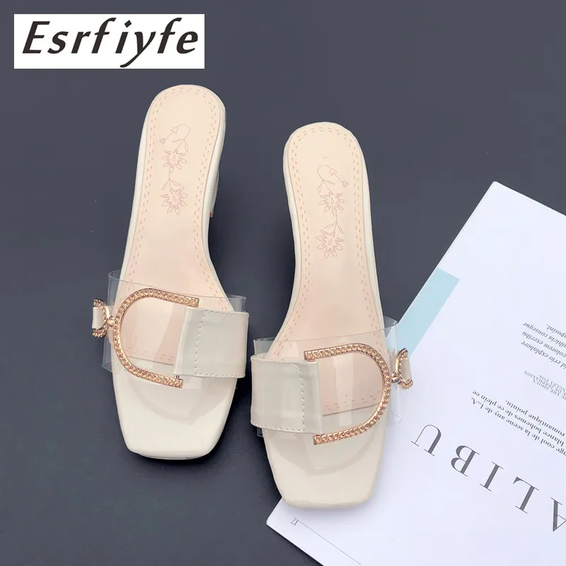 

ESRFIYFE 2019 New Women Slippers Comfortable Soft Sandals Sexy Women Shoes Party Crystal Transparent Hhigh Heel Slippers Mujer