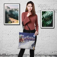 CROWDALE Merry Christmas Women bag Christmas gift bag Large Linen Double-side printing Shopping bags Shoulder bag 43cm*43cm