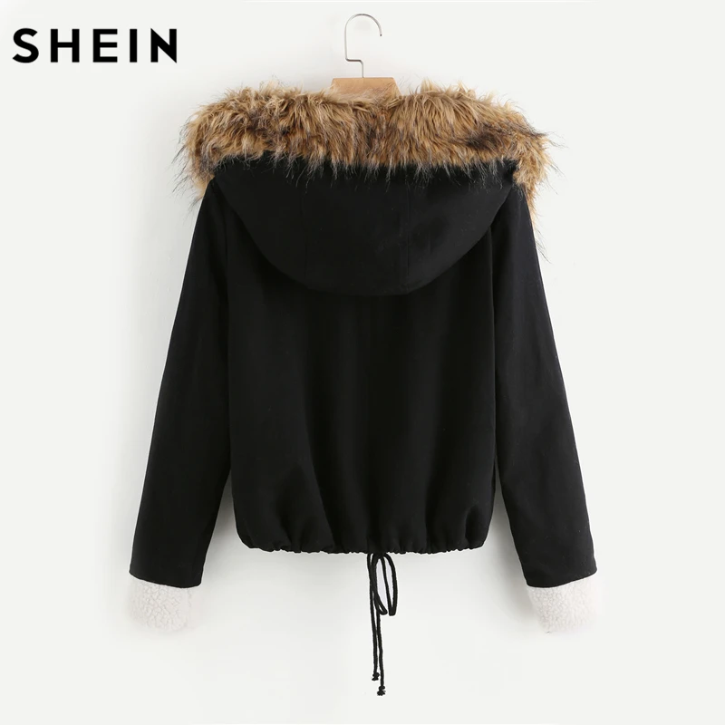 SHEIN Модная Куртка С Капюшоном Искусственным Мехом Парка Меховой Отделкой|jacket