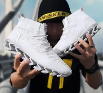 

New mesh shoes Cross-border high-elastic shock-absorbing high-cut blade shoes autumn sports Europe and the United States men's