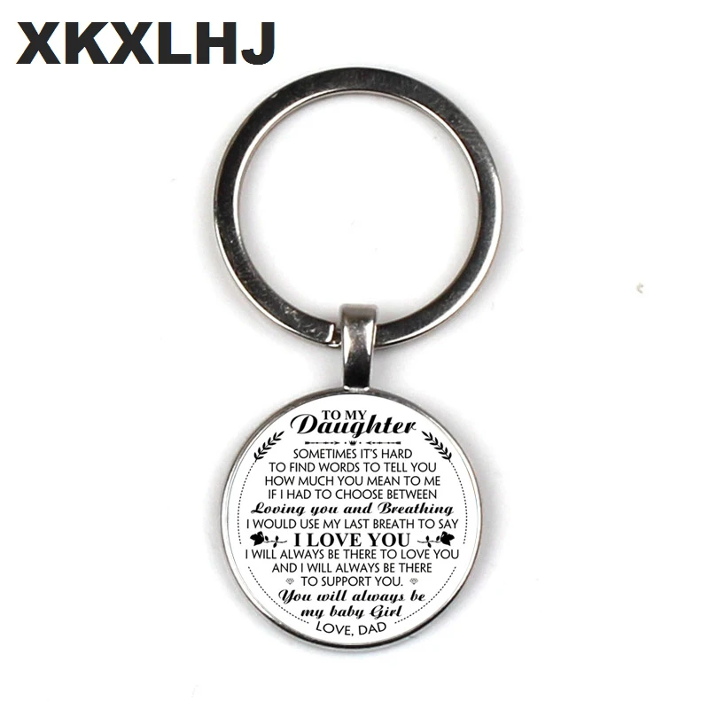 

XKXLHJ Mother On Daughter Letter Picture Charm Birthday Gift Key Button Convex Round Glass Pendant Handmade Key Ring Jewelry