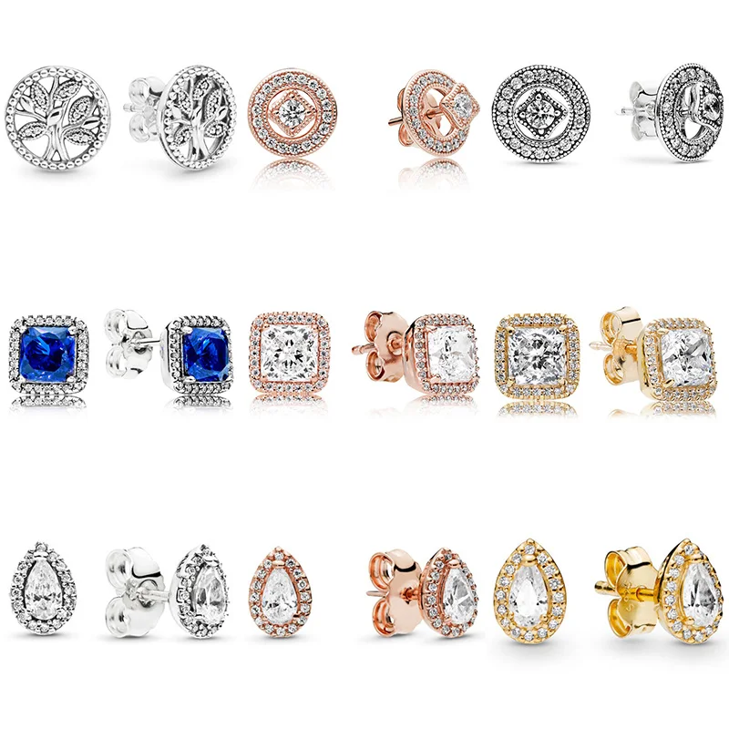 

9 Style 925 Sterling Silver Earrings Family Tree Water Drop Crystal Earrings For Women Wedding Party Jewelry