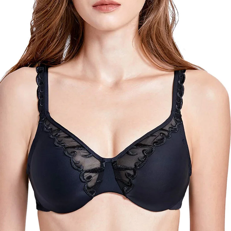 

34-42 C D DD E F Women Underwire Full Coverage Plus Size Ultra-thin Unlined Non Padded Embroidered Minimizer Bra