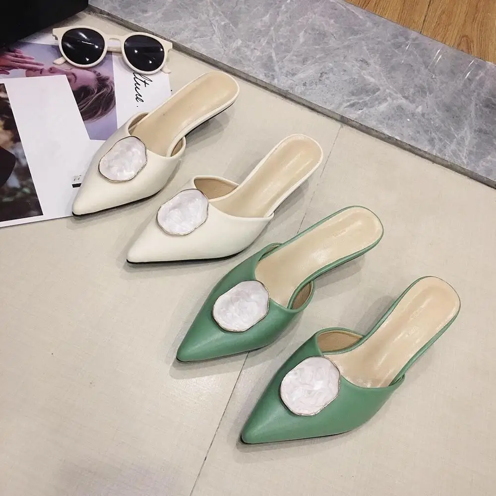 

Shoes Women's Slippers 2019 Pointed Toe Glitter Slides Heeled Mules Med Fenty Beauty Thin Heels New Jelly Sliders Cover Summer