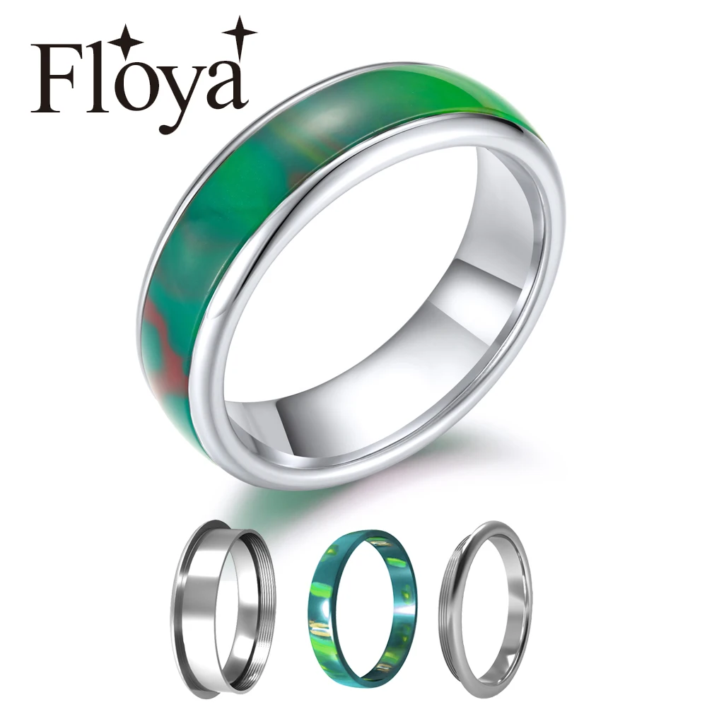 

Floya Resin Filled Cuff Rings Multicolor Accessories Stackable Band Ring Retro Combination Jewelry Stainless Steel Finger Rings