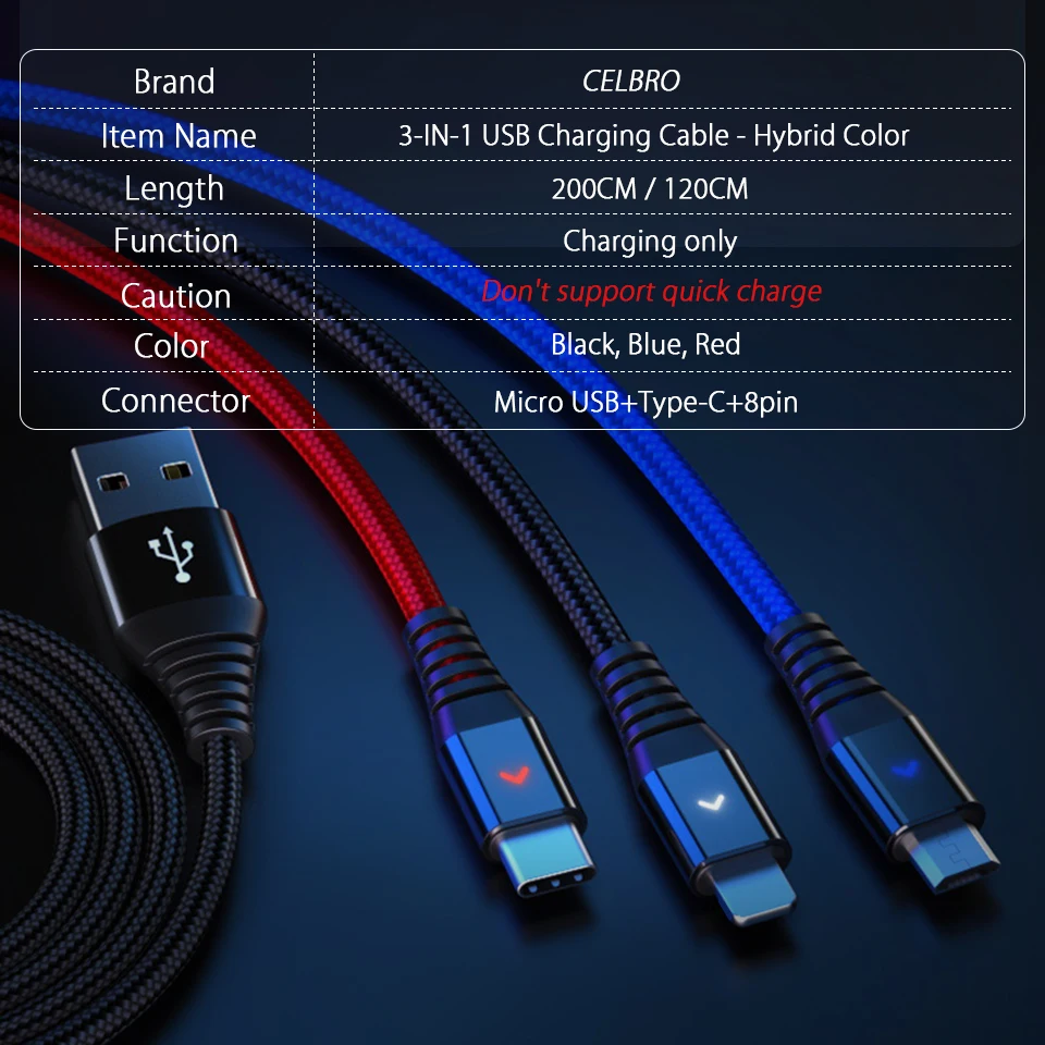 3 in 1 LED Digital USB Cable for Huawei P30 Honor 8X 20 pro Samsung S10 Type C Micro USB Cable 1.2m Tablet Power Bank USB Kabel