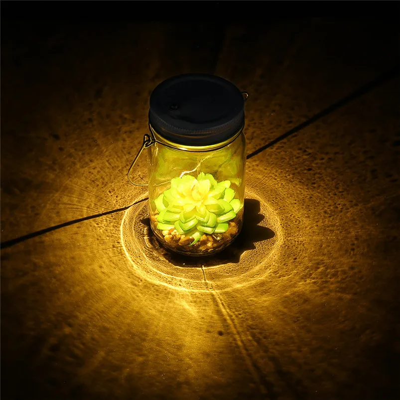 Artificial Succulents Solar Light Mason Jar Lights Bottle Nightlight Patio Outdoor Night Lamp Luces Led Decoracion 40JUL0107