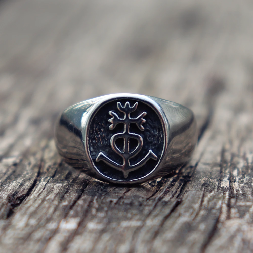 

Mysterious Symbol Silver Color 316L Stainless Steel Biker Rings Mens Fashion Seal Rings Jewelry
