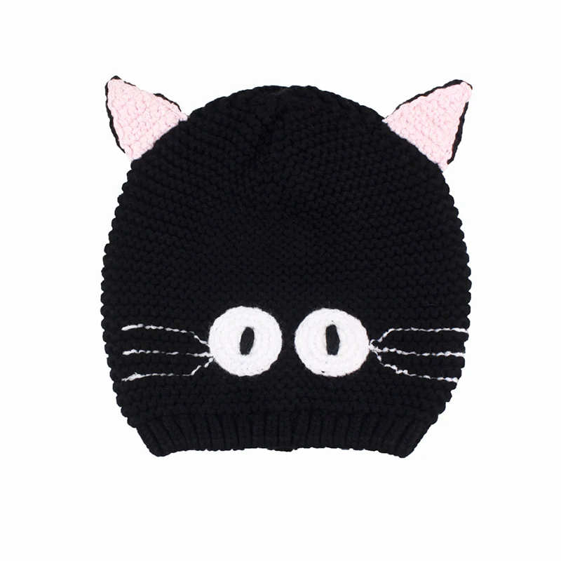 Cat Baby Beanies Hat Black Toddler Kids Boys Girls Knitted Bonnet Thick Warm Cotton Thread Cap Warm in Winter High Quality Cotton (2)
