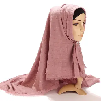 

Women Cotton Linen Fringed Tassels Scarf Shawl Solid Color Dotted Large Muslim Hijab Headscarf Raw Trim Sheer Islamic Head Wrap