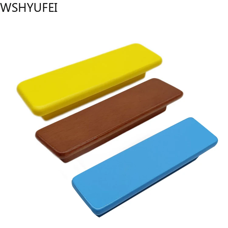 

4pcs/lot children's room full house custom seven color single and double hole solid wood handle flat wood handle accessories